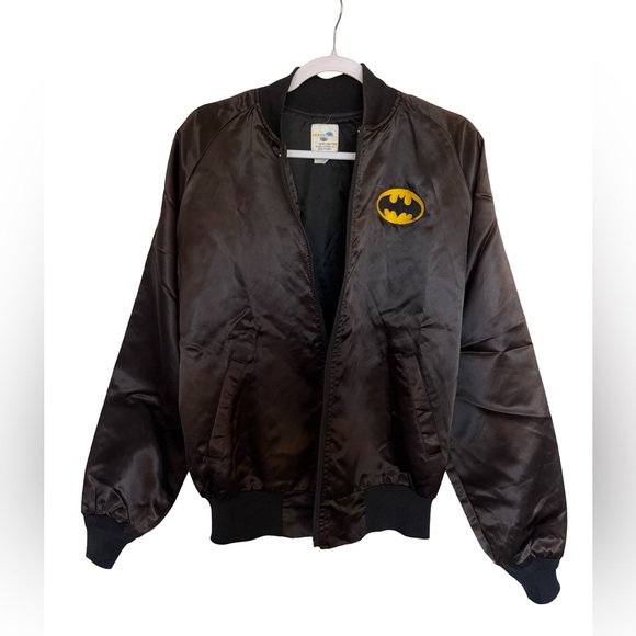 RARE! Vintage Batman Logos Unlimited Bomber Black Satin Large - Picture 8 of 13